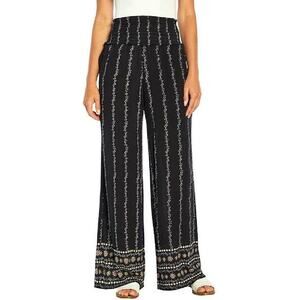 Three Dots Printed Wide Leg Pants Floral Pull On High Waist Slash Pocket Black L